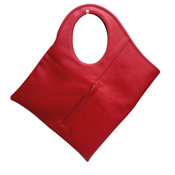OLENA MOLCHANOVA Handbags - Olena Molchanova Red Leather Slim Tote Bag Top Handle Abstract Modern